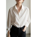 Slim First Long Sleeve Shirts Lapel Neck Button Down Shirt In White