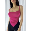 Fashionable Girl's Solid Color Sleeveless Slim Fitted Irregular Camisole