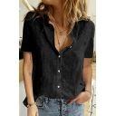 Modern Girl's Pure Color Buttons Casual Loose Short Sleeve Shirt