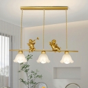Modern Gold LED Island Light with 3 Frosted Glass Shades, Adjustable Length