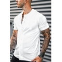 Cool Men's Whole Color Short Sleeved Loose Button-down Shirt