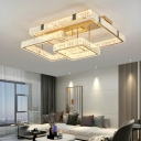 Gold Crystal Square Semi-Flush Mount Ceiling Light with Remote Control Stepless Dimming