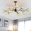 Black Modern Chandelier with Clear Glass Shade, LED/Incandescent/Fluorescent Lights, Globe Shape