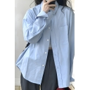Fashionable Girl's Pure Color Button Long Sleeve Lapel Shirts
