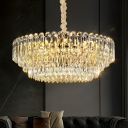 Contemporary round gold crystal pendant with adjustable hanging length