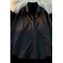 Casual Men’s Loose Fitted Striped Long Sleeve Lapel Neck Button-down Shirt With Pocket