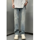 Trendy Men’s Star Embroidery Straight-Leg Full Length  Jeans