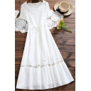 Modern Girl's Pure Color Short Sleeve Round Neck Collar Maxi Dresses