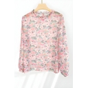 Casual Women’s Floral Pattern Round Neck Long Sleeve Loose Fitted Shirt