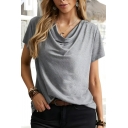 Modern Girl's Pure Color Cowl Neck Short Sleeve Street Looks T-Shirt