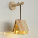 Modern Wood Wall Sconce with Solid Wood Shade, Hardwired LED Light, 10.5 Inch Tall