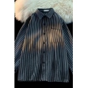Popular Men’s Relax Fitted Striped Long Sleeve Lapel Neck Button-down Shirt