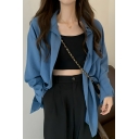 Feminine Girl's Pure Color Long Sleeve Breasted Lapel Blouses