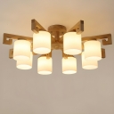 Yellow Modern Chandelier with White Frosted Glass Shades for Residential Use