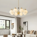 White Globe Chandelier with Ribbed Glass Shade and Adjustable Hanging Length
