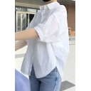 Street Style Girl's Pure Color Button Half Sleeve Lapel Shirts