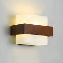 Elegant Wood and Clear Glass 1-Light Wall Lamp with White Shade