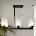 Industrial Square Rectangle Island Light with Ribbed Glass Shade