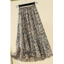 Modern Girl's Floral Printed Summer A-Line High Waist Maxi Skirt