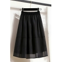Street Style Girl's Pure Color Summer A-Line High Waist Maxi Mesh Skirt