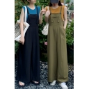 Chic Girl's Pure Color New Summer Street Looks Pocket Suspender Pants