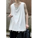 Trendy Men’s Plain Loose Fitted Round Neck Sleeveless Vest With Destroyed Design