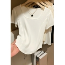 Modern Girl's Simple Square Neck Pure Color Short Sleeve Street Looks Tee