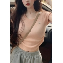 Modern Girl's Simple Pure Color Short Sleeve Street Looks Knit T-Shirt