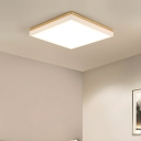 Modern Wood Flush Mount Ceiling Light with Ambient White Acrylic Shade and LED Bulbs