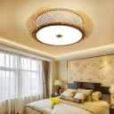 Asian Style Bamboo Flush Mount Ceiling Light with 3 LEDs for Close to Ceilings, Natural Color