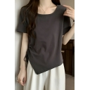 Modern Girl's Simple Whole Color Round Neck Short Sleeve Street Looks T-Shirt
