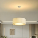 Modern Beige Pendant Light with Round Canopy and Contemporary Fabric Shade