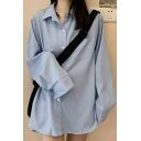 Feminine Girl's Pure Color Long Sleeve Regular Fit Breasted Blouses