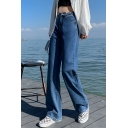 Feminine Girl's Pure Color Edgy Looks High Rise Straight Jeans