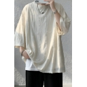 Trendy Men’s Plain Loose Fitted Round Neck Polyester Half Sleeve T Shirt
