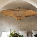 Asian Style Natural Wood Rattan Shade Flush Mount Ceiling Light