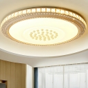 White Circle Flush Mount Ceiling Light with LED Bulbs and Crystal