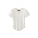 Vintage Girl's Simple V Neck Short Sleeve Street Looks T-Shirt