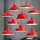 Red Round Pendant Light with Adjustable Hanging Length and Iron Shade
