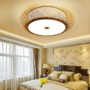 Asian Bamboo Flush Mount Ceiling Light with 3 White Acrylic Shades