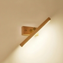 Modern Yellow Wood Linear Wall Sconce with White Solid Wood Shade
