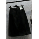Modern Girl's Pure Color Mid-length A-line Pear-shaped Denim Skirt