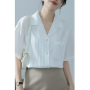 Street Style Girl's Pure Color Button Short Sleeve Lapel Shirts