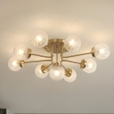 Brass Colonial Semi-Flush Mount Ceiling Light with Prismatic Glass Shade