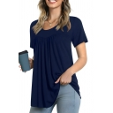Classic Women’s Plain Cotton Blends Short Sleeve V-Neck Loose Fitted T Shirt