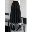 Feminine Girl's Pure Color Edgy Looks A-Line High Waist Maxi Skirts