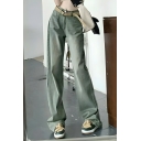 Modern Girl's Pure Color High Rise Street Looks Straight Leg Pants Jeans