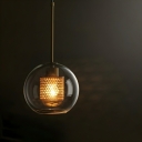 Industrial Metal Globe Pendant with Clear Glass Shade and Adjustable Hanging Length