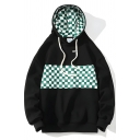 Casual Men’s Grid Printed Cotton Hooded Long Sleeve Hoodie With Pockets