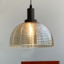 Industrial Black Metal Pendant with Ribbed Glass Shade and Adjustable Hanging Length Electric Cord